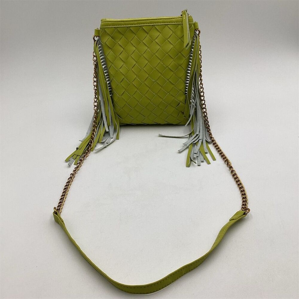 Women's Woven Leather Fringe Shoulder Bag Light Green